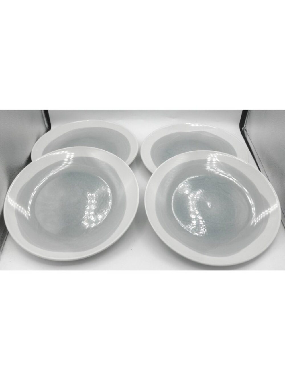 Oasis Blue Gray American Atelier 10-1/2 In. Dinner Plates Set of 4 GLAZE FLAWS - Picture 8 of 8